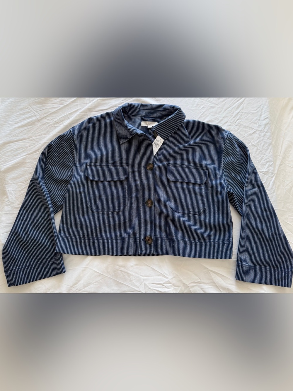 LOFT Striped Button Down Cropped Jacket